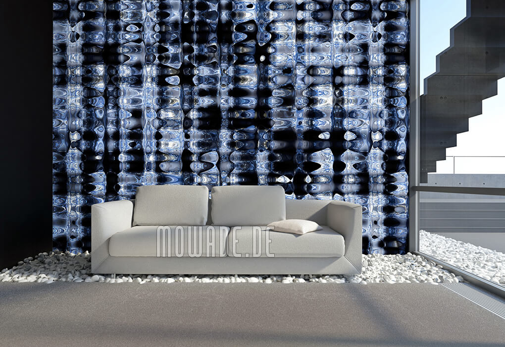 ausgefallenes tapetendesign blau schwarz metall optik lounge bar
