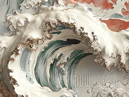 wallpaper great-wave porcelain-look green cream-white red